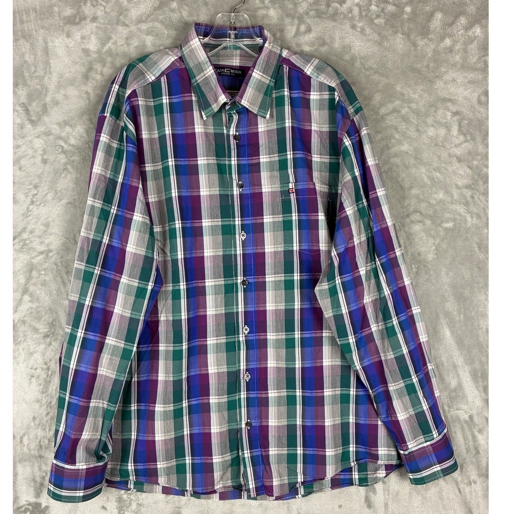 CASA MODA Casual Fit Plaid‎ Long Sleeve Button Up Shirt Men's XL